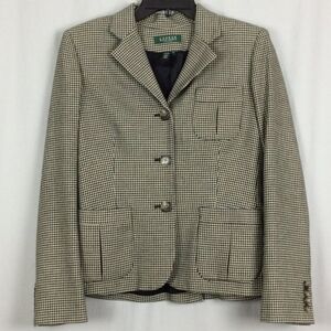 Ralph Lauren LRL 100% Wool Tweed Blazer Houndstooth 8P Academia Preppy 90s
